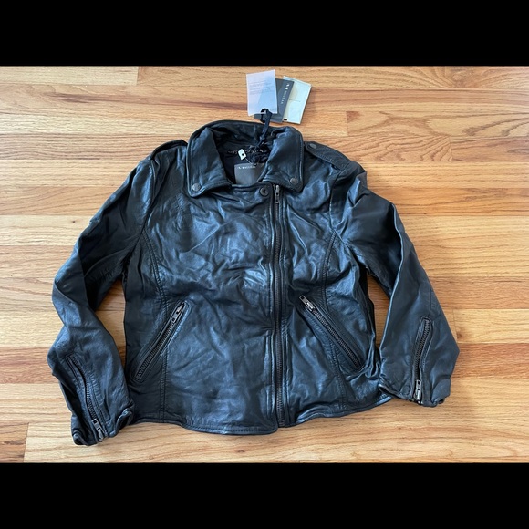 MUUBAA KOSI CROP LEATHER BIKER JACKET BLACK 8 - Picture 8 of 10